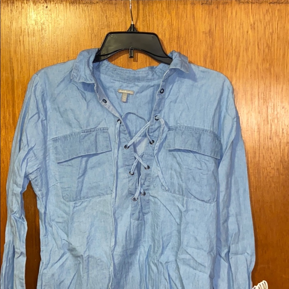 Lace up front chambray shirt size m
